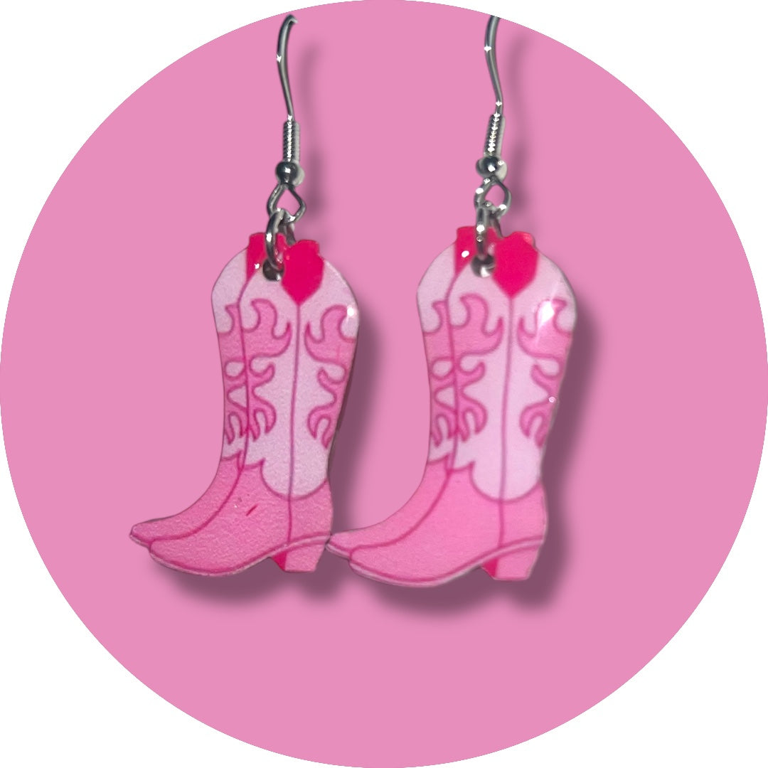 Pink Cowgirl Collection – Handmade Hat & Boot Dangle Earrings