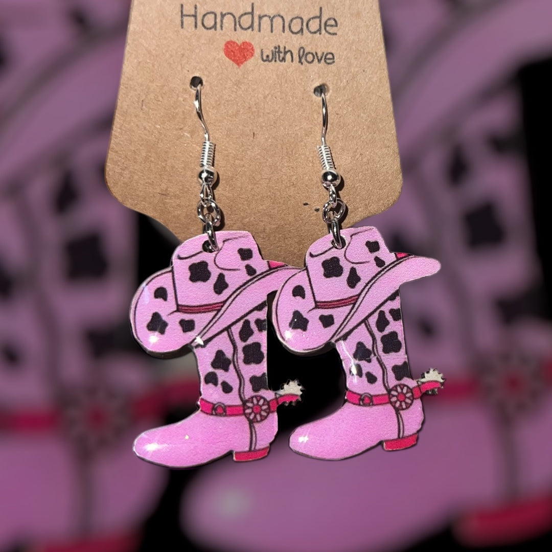 Pink Cowgirl Collection – Handmade Hat & Boot Dangle Earrings