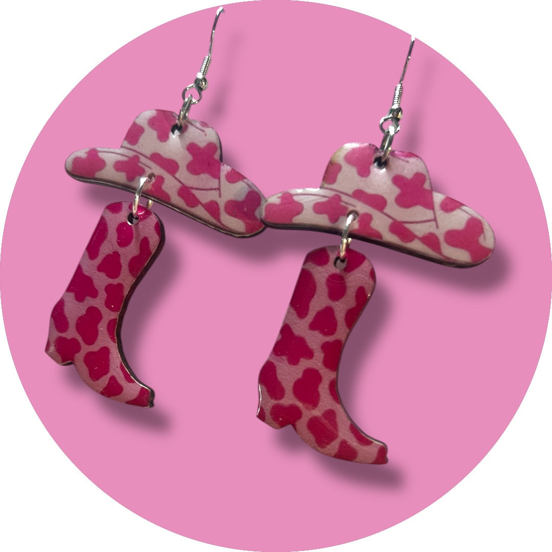 Pink Cowgirl Collection – Handmade Hat & Boot Dangle Earrings