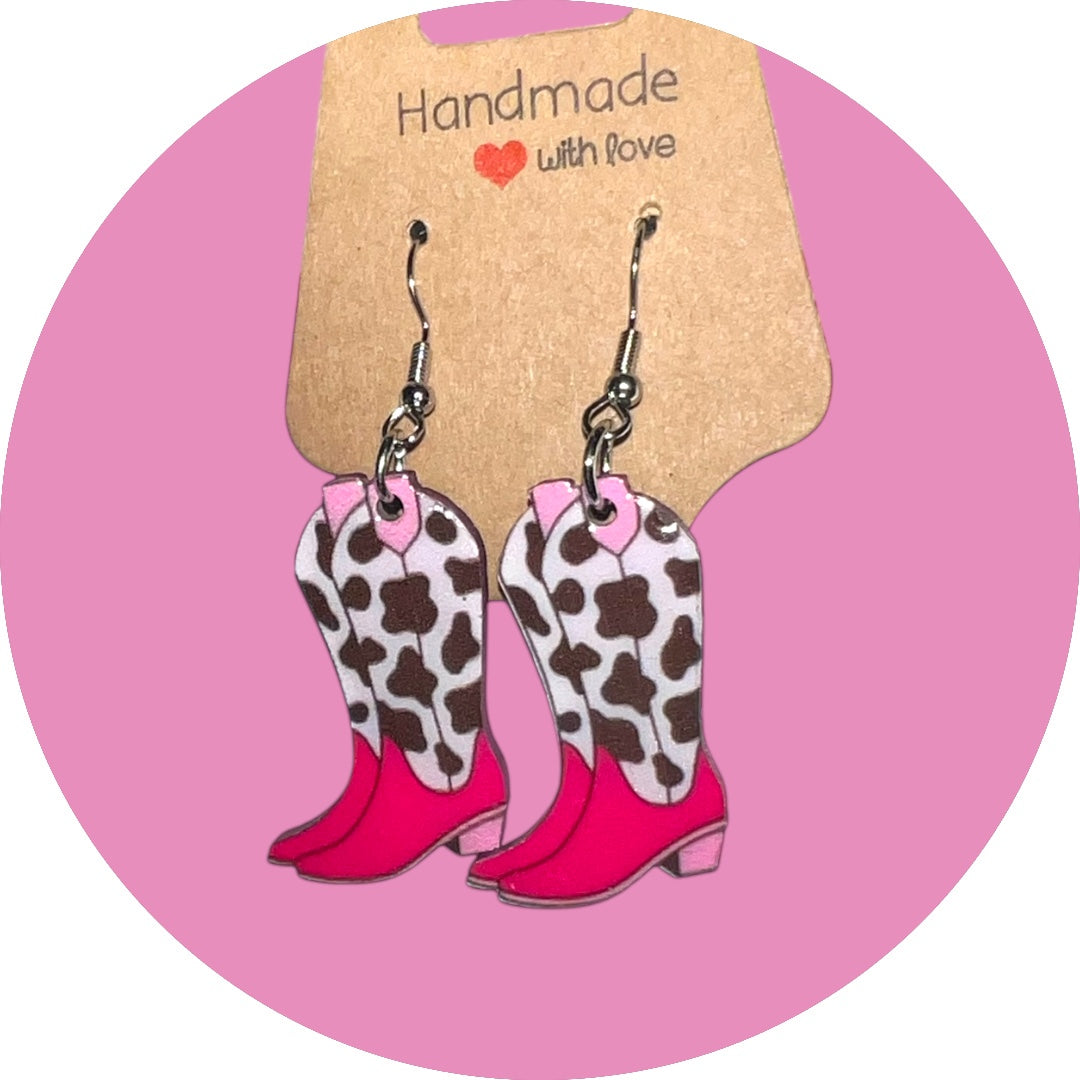 Pink Cowgirl Collection – Handmade Hat & Boot Dangle Earrings