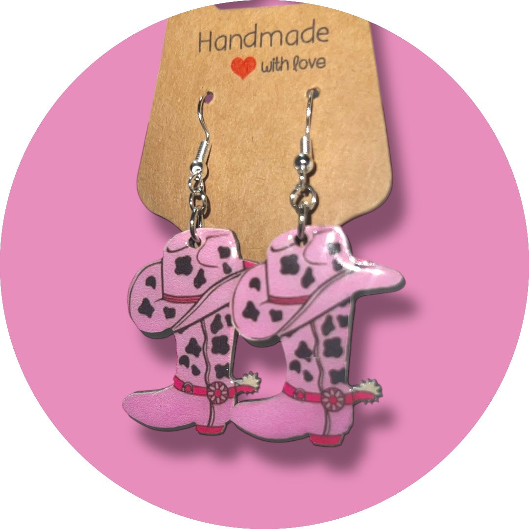Pink Cowgirl Collection – Handmade Hat & Boot Dangle Earrings