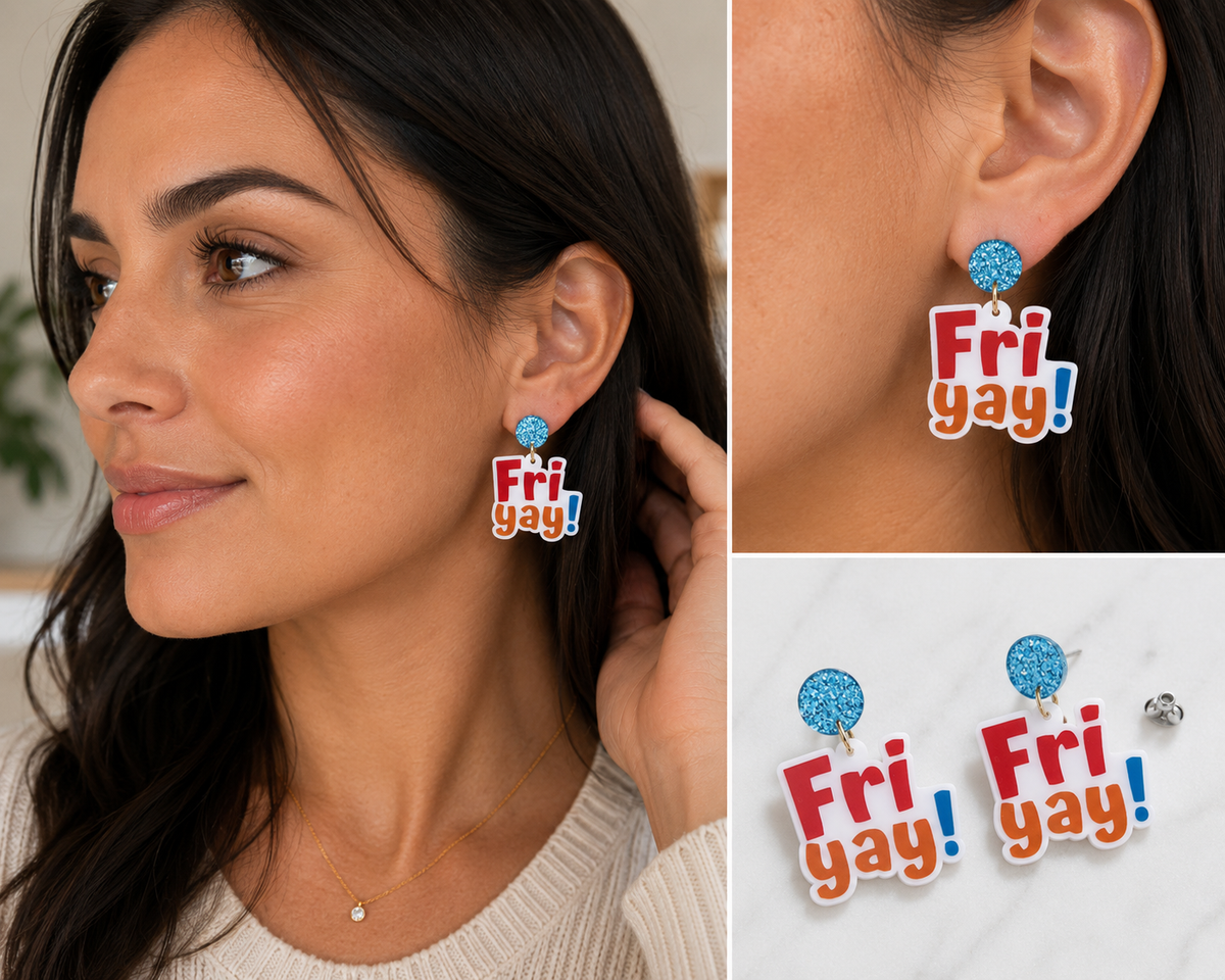 Fri-Yay Retro Script Earrings