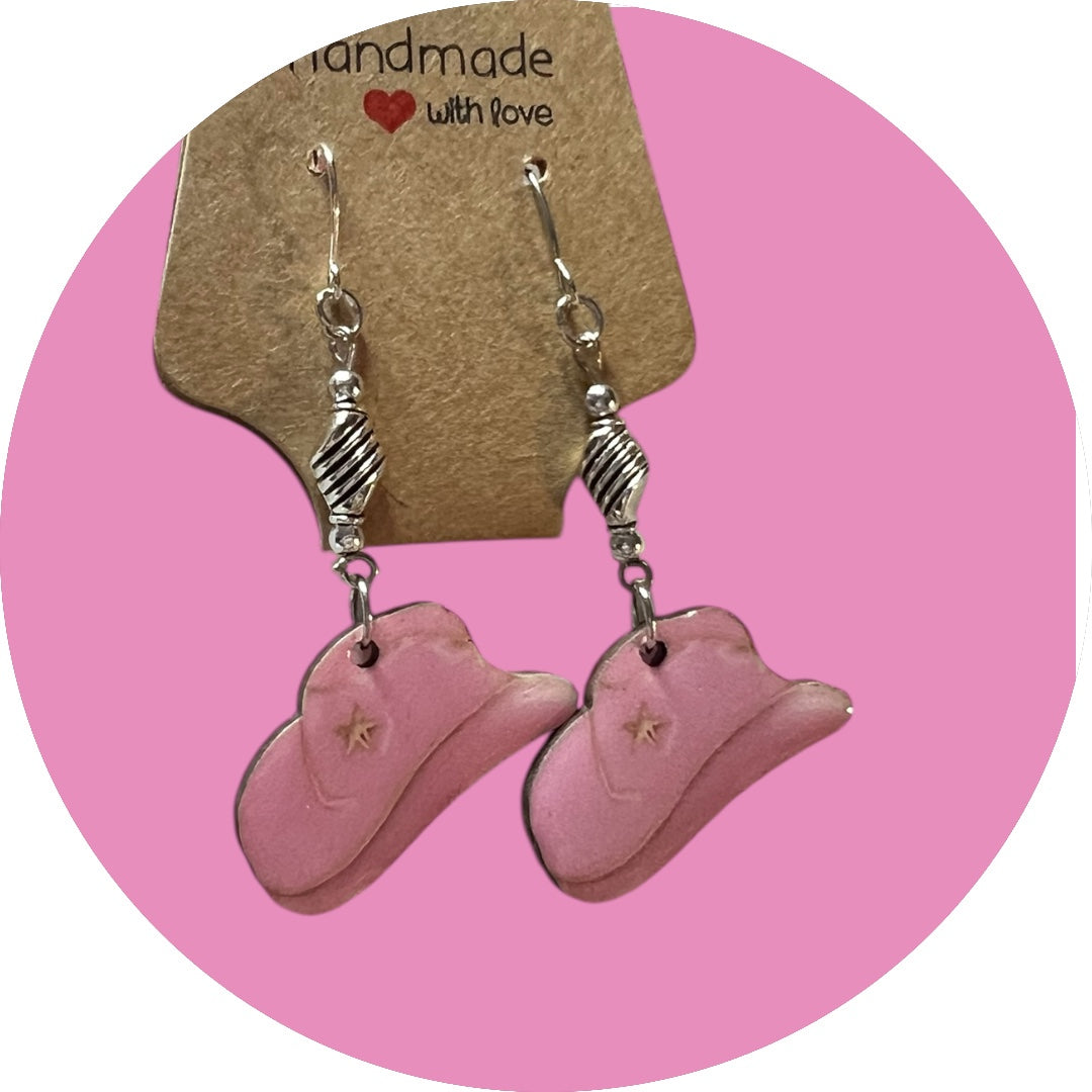 Pink Cowgirl Collection – Handmade Hat & Boot Dangle Earrings