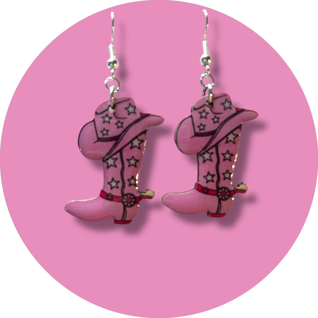 Pink Cowgirl Collection – Handmade Hat & Boot Dangle Earrings