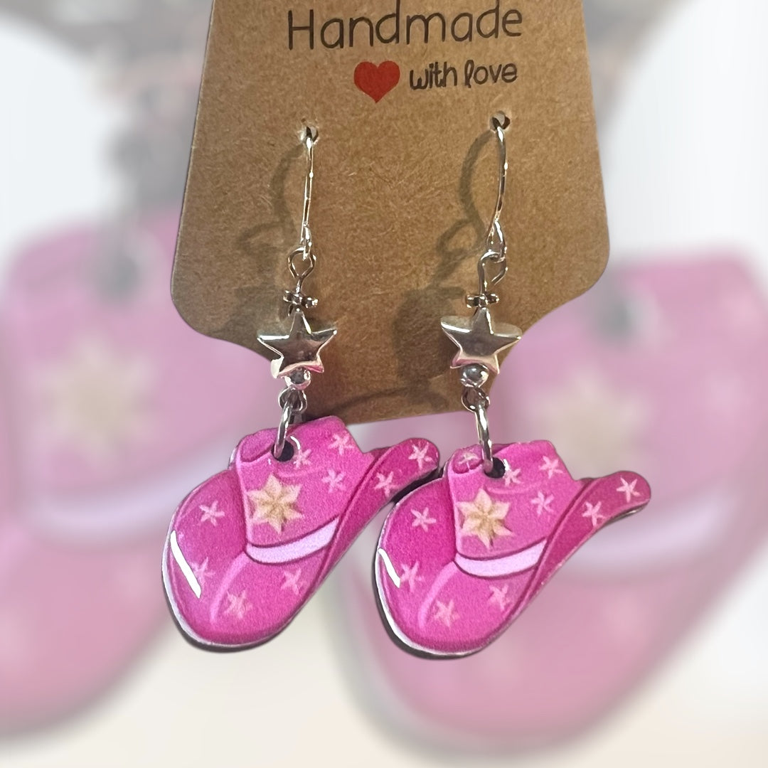 Pink Cowgirl Collection – Handmade Hat & Boot Dangle Earrings