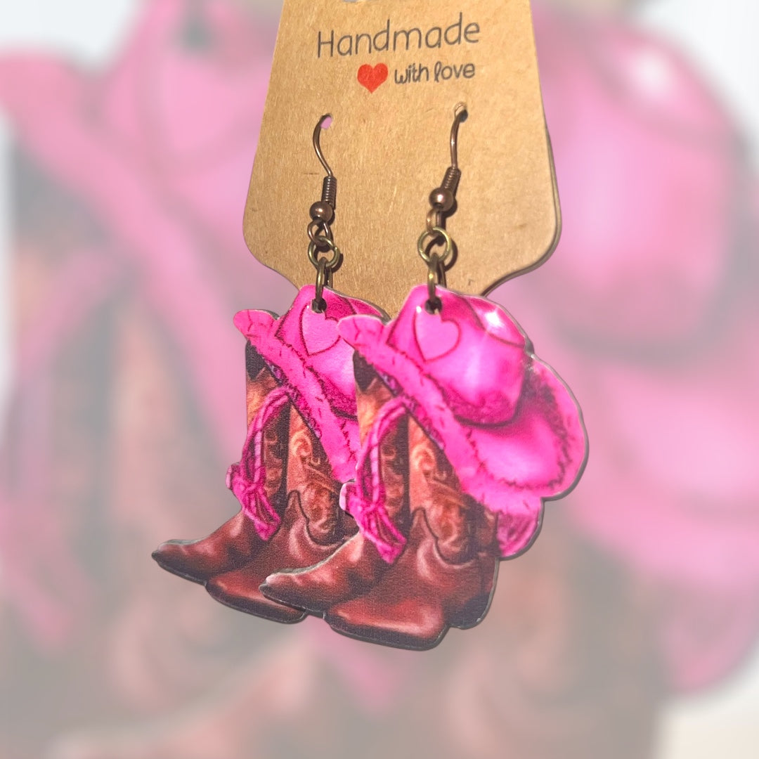 Pink Cowgirl Collection – Handmade Hat & Boot Dangle Earrings