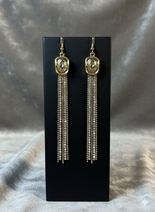 Golden Hour Rhinestone Tassel Earrings