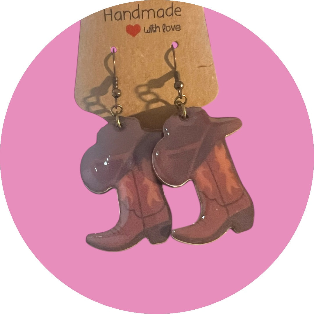 Pink Cowgirl Collection – Handmade Hat & Boot Dangle Earrings