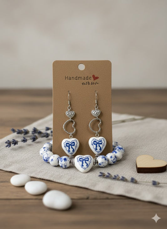 Blue Ribbon Heart Jewelry Set
