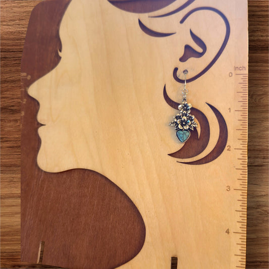 Turquoise Blossoms β Floral & Heart Charm Earrings πΈπβ¨