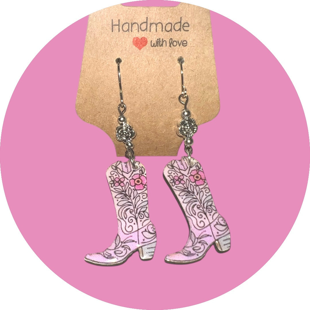 Pink Cowgirl Collection – Handmade Hat & Boot Dangle Earrings