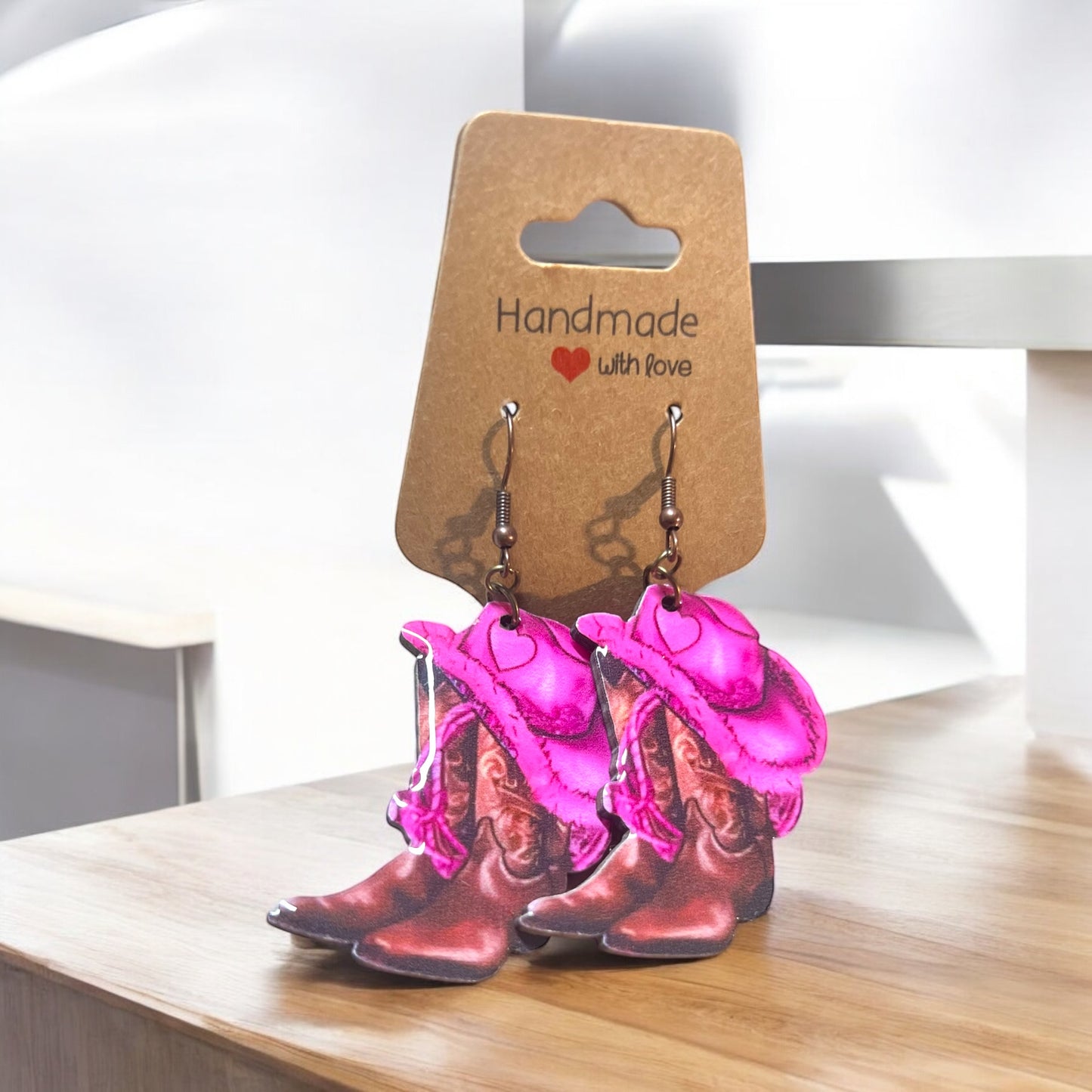 Pink Cowgirl Collection – Handmade Hat & Boot Dangle Earrings