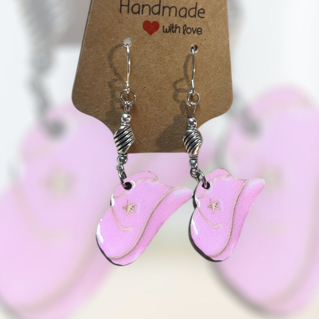 Pink Cowgirl Collection – Handmade Hat & Boot Dangle Earrings