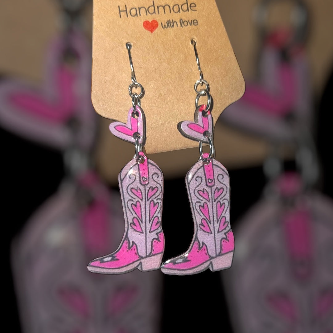Pink Cowgirl Collection – Handmade Hat & Boot Dangle Earrings