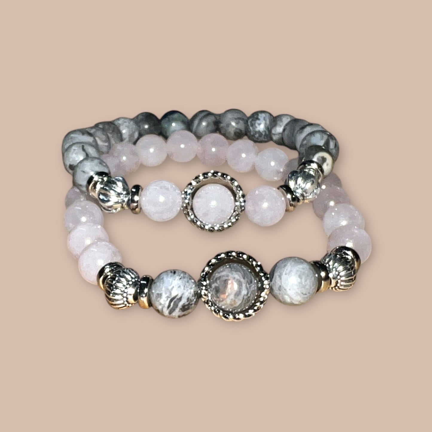 Shadow & Light Obsidian & Rose Quartz Bracelet Set