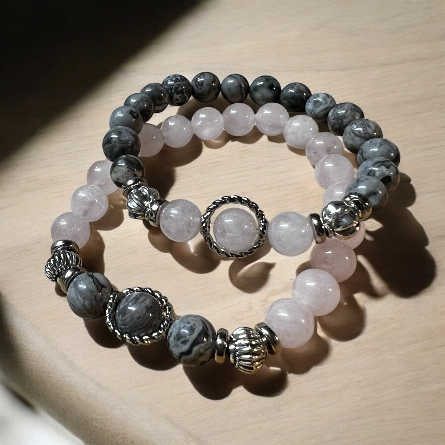 Shadow & Light Obsidian & Rose Quartz Bracelet Set