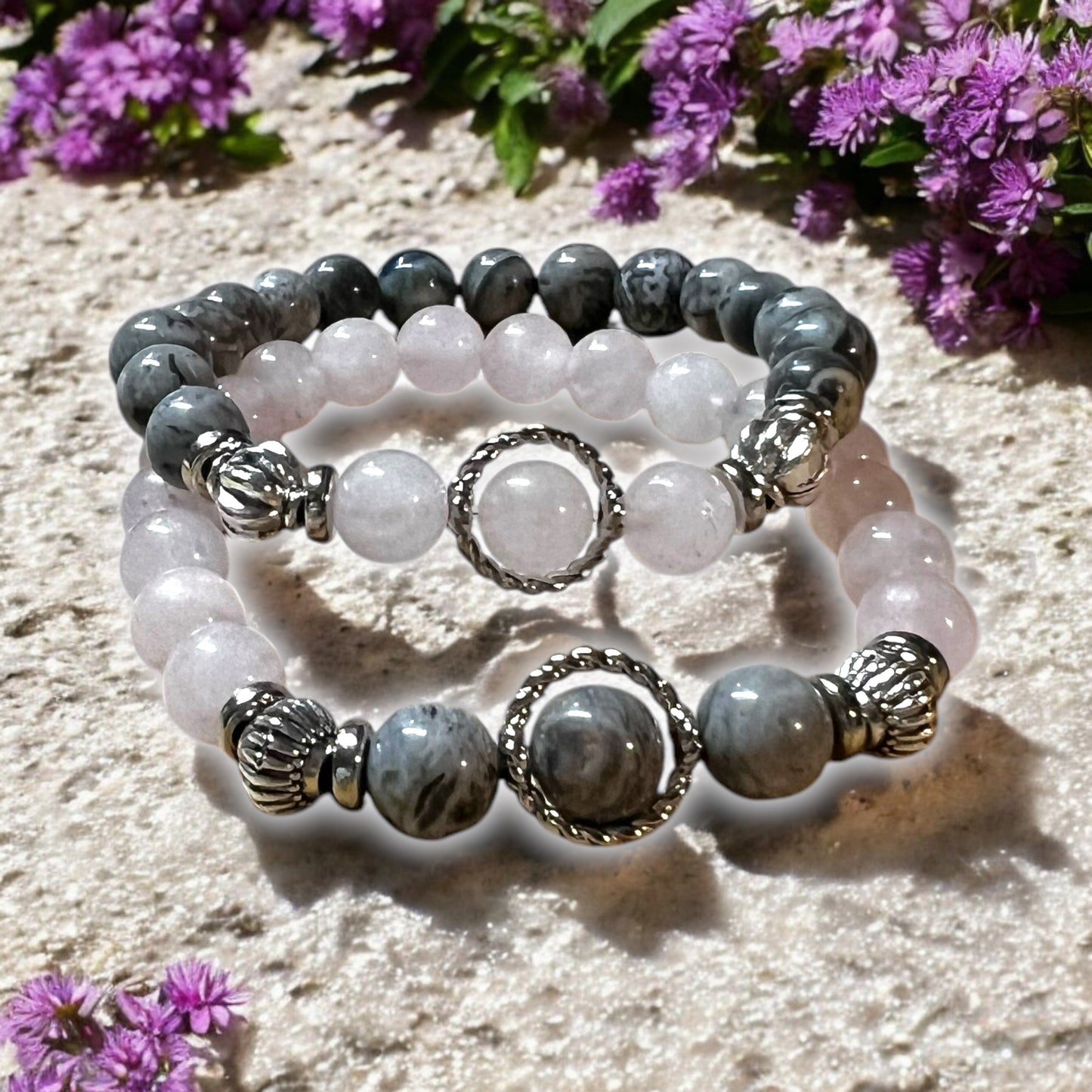 Shadow & Light Obsidian & Rose Quartz Bracelet Set
