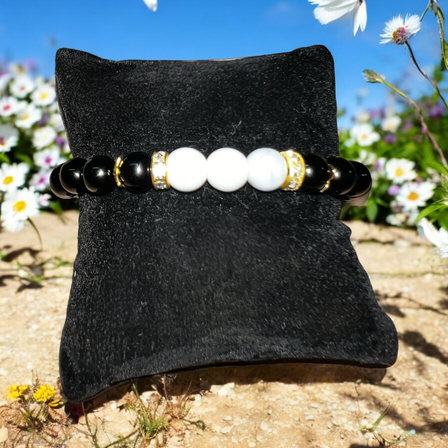 Lunar Eclipse Moonstone & Obsidian Bracelet ππβ¨