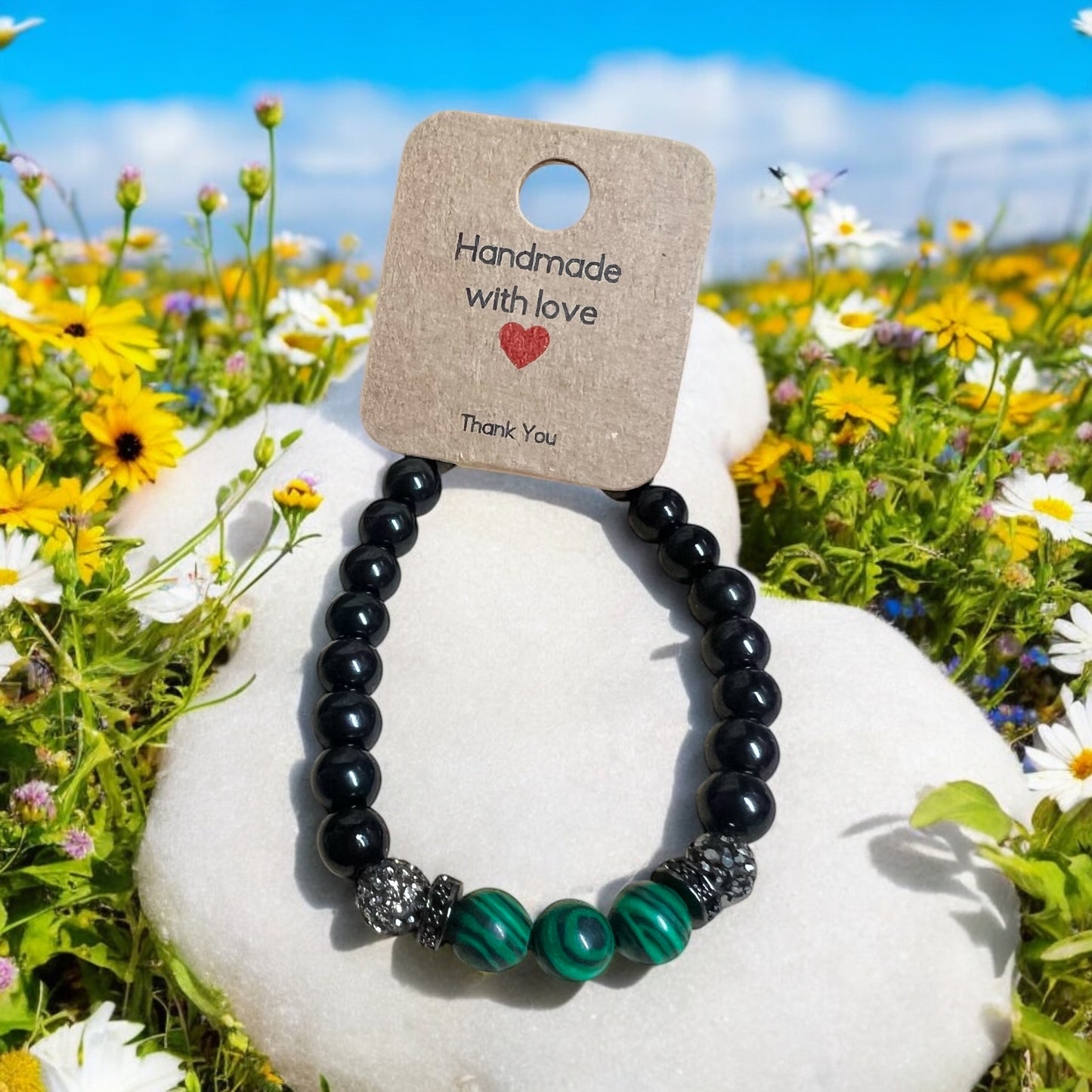 Guardian’s Shield Obsidian & Malachite Bracelet 🖤💚✨