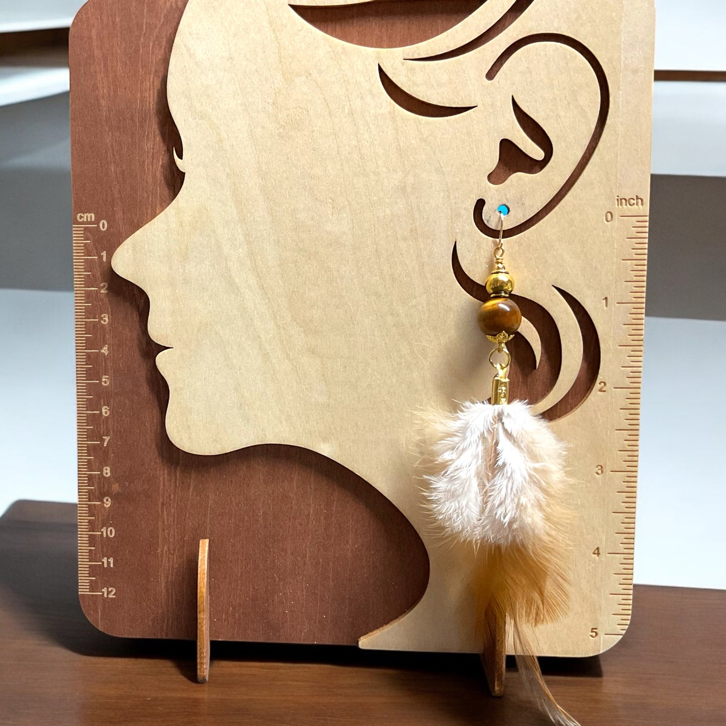 Golden Guardian Set - Tiger’s Eye Feather Earrings & Bracelet
