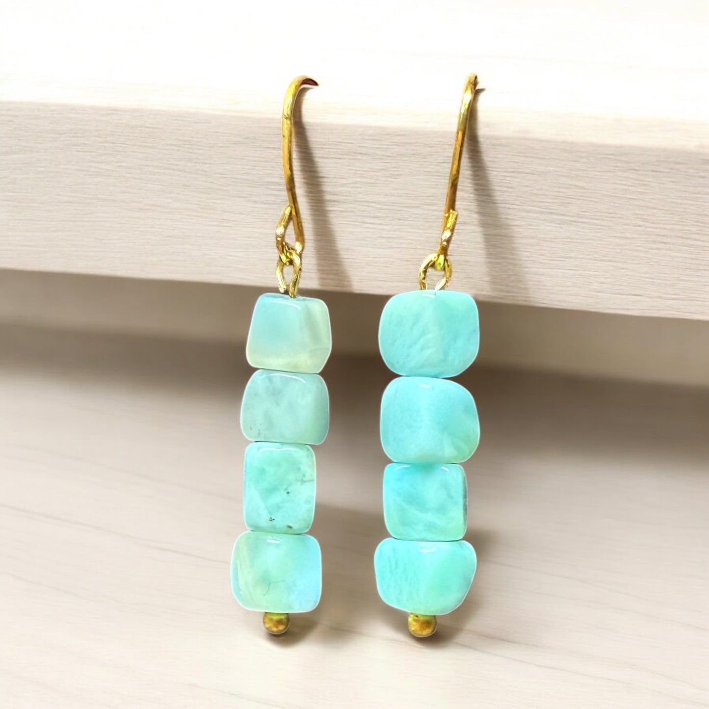 Larimar Essence Dangle Earrings | Raw Chips & Square Cut Variants | Handmade Ocean Energy
