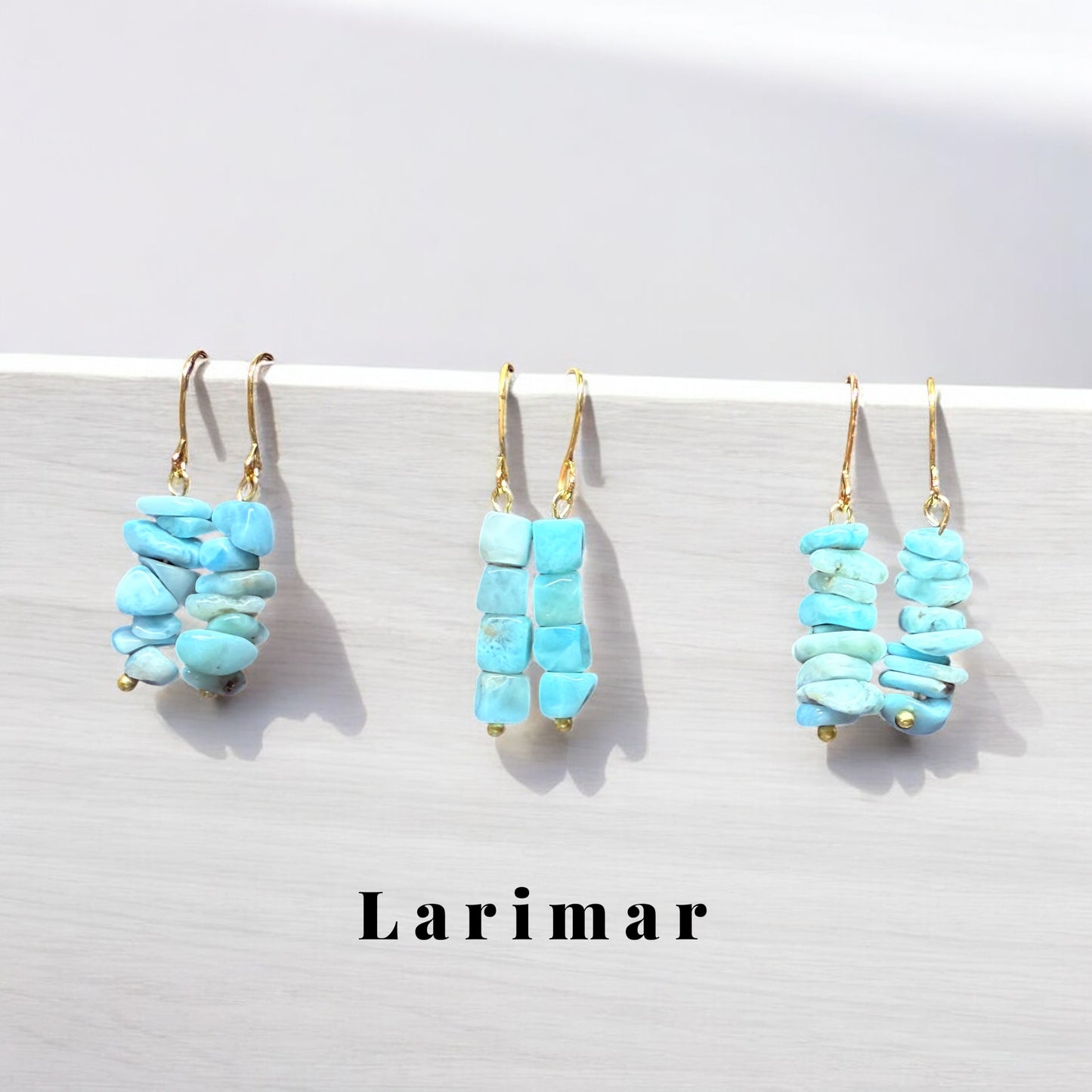 Larimar Essence Dangle Earrings | Raw Chips & Square Cut Variants | Handmade Ocean Energy