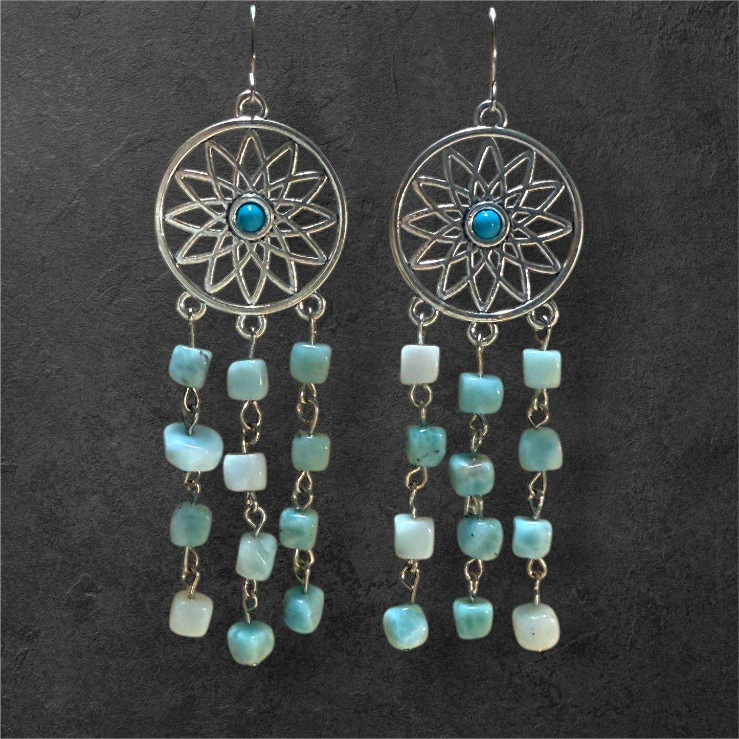 Larimar Dreamcatcher Cascade Earrings | Handmade Ocean Energy Jewelry | One of a Kind