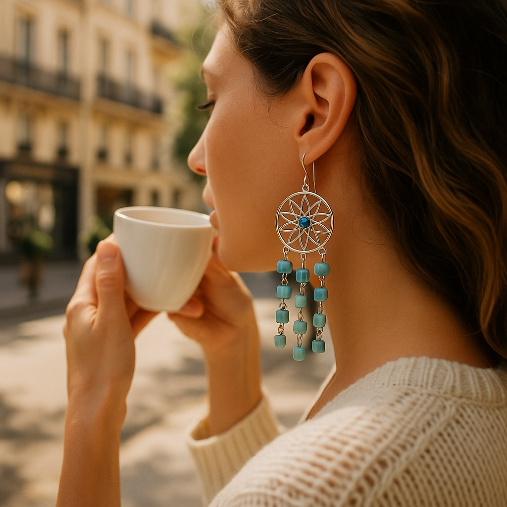 Larimar Dreamcatcher Cascade Earrings | Handmade Ocean Energy Jewelry | One of a Kind
