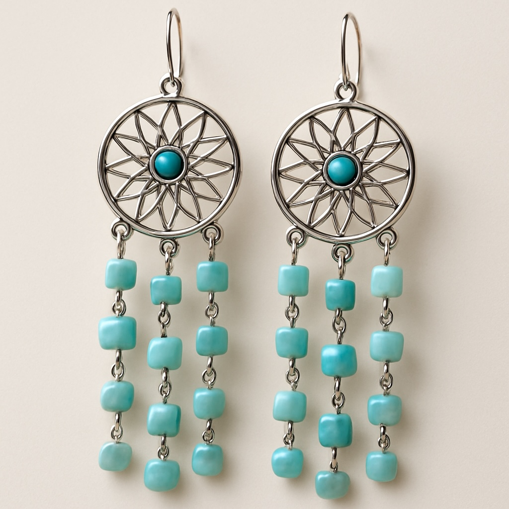Larimar Dreamcatcher Cascade Earrings | Handmade Ocean Energy Jewelry | One of a Kind