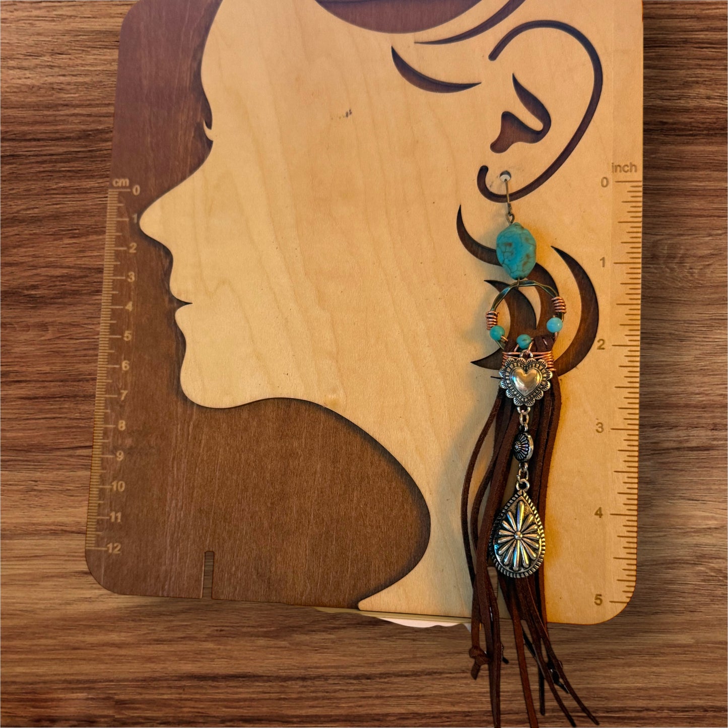 Desert Fringe Cowgirl Earrings β Turquoise Beaded Leather Western Dangle Earrings