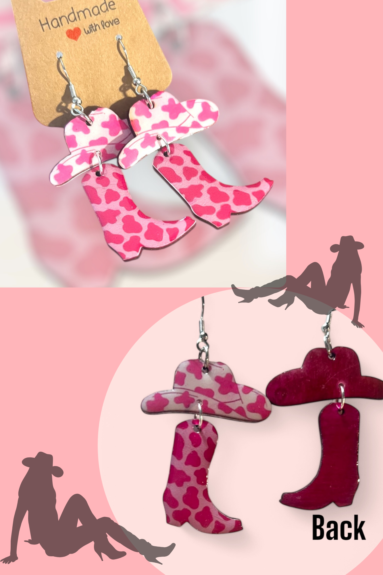 Pink Cowgirl Collection – Handmade Hat & Boot Dangle Earrings