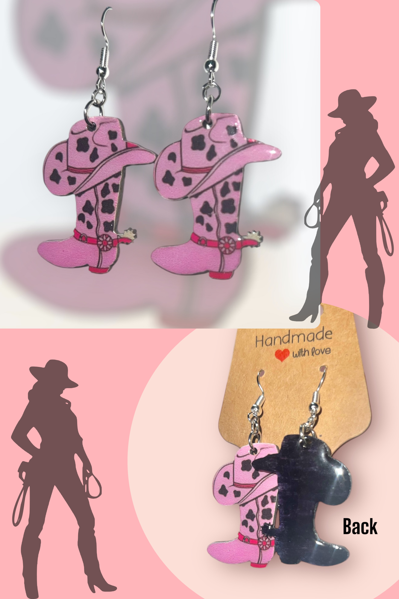 Pink Cowgirl Collection – Handmade Hat & Boot Dangle Earrings