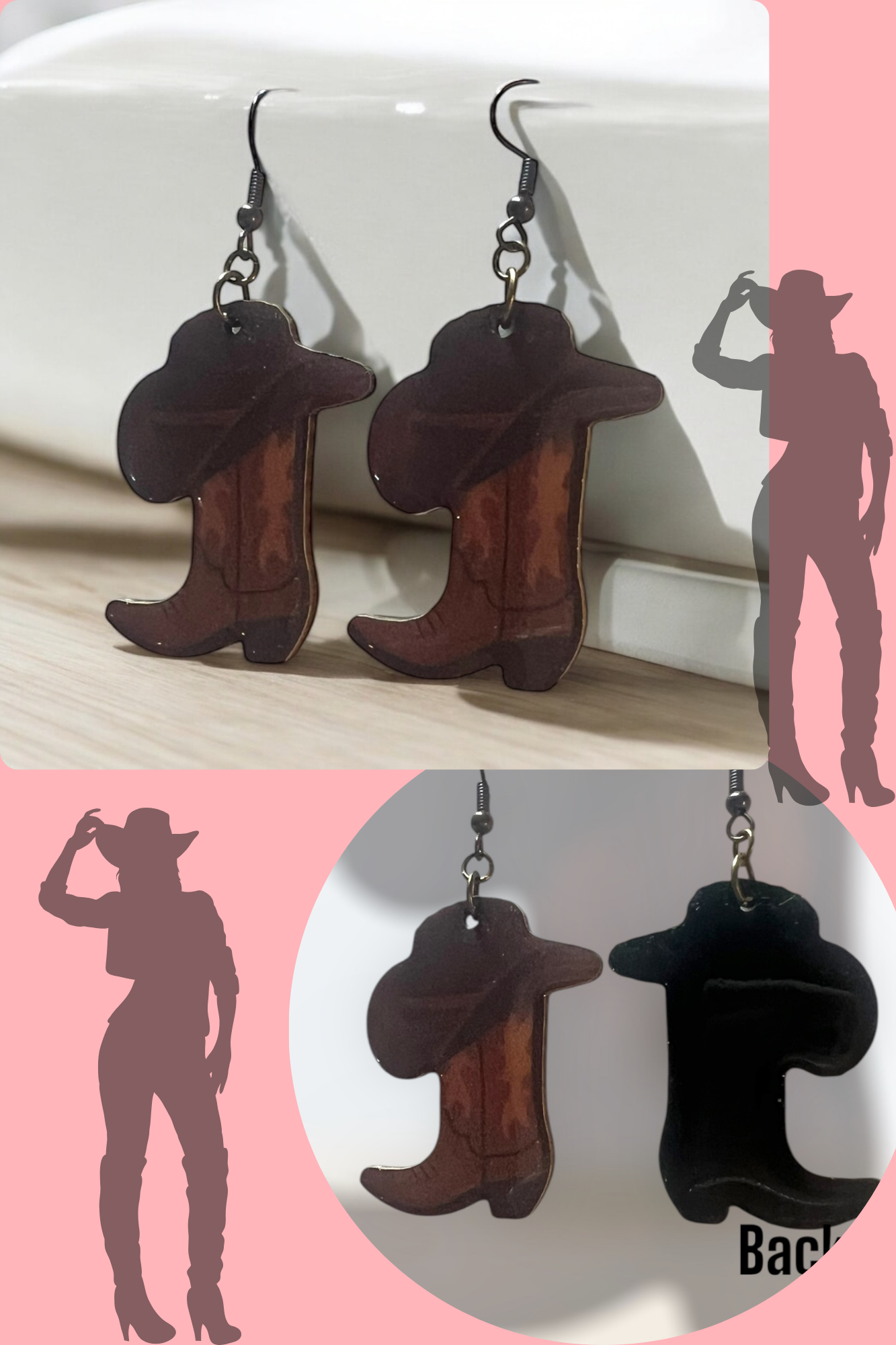 Pink Cowgirl Collection – Handmade Hat & Boot Dangle Earrings