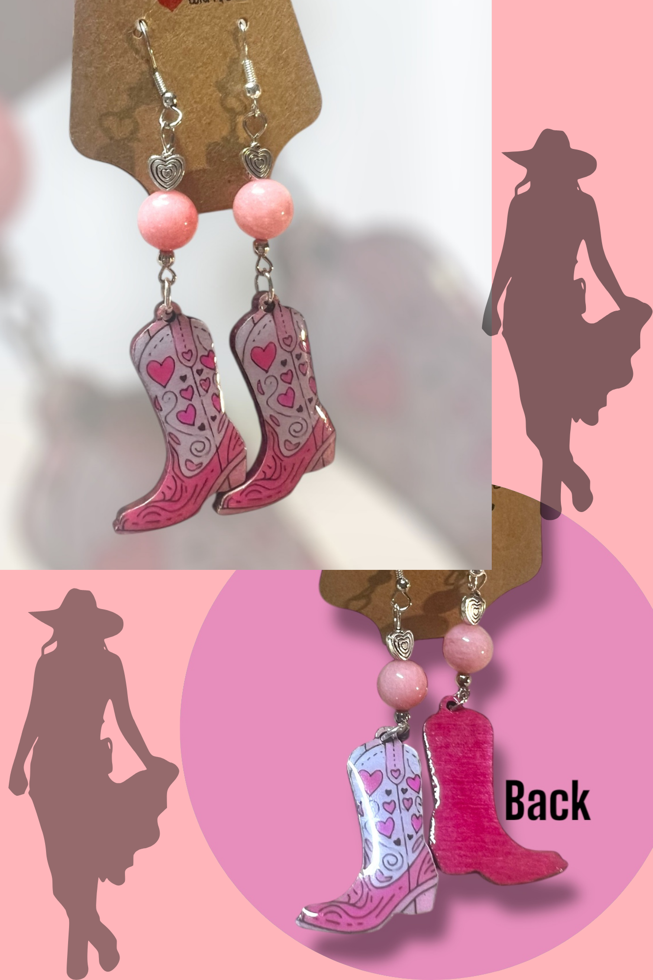 Pink Cowgirl Collection – Handmade Hat & Boot Dangle Earrings