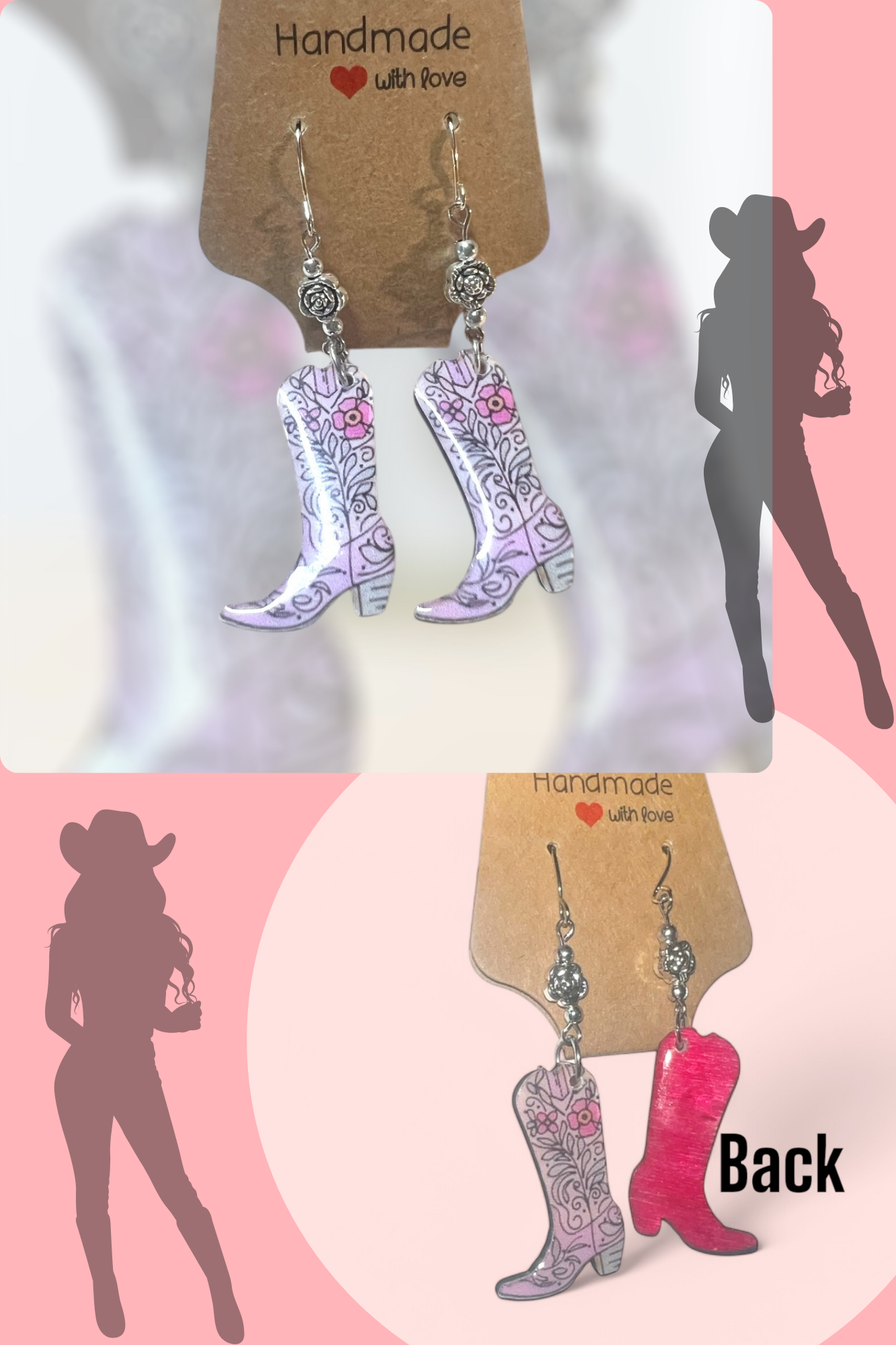 Pink Cowgirl Collection – Handmade Hat & Boot Dangle Earrings