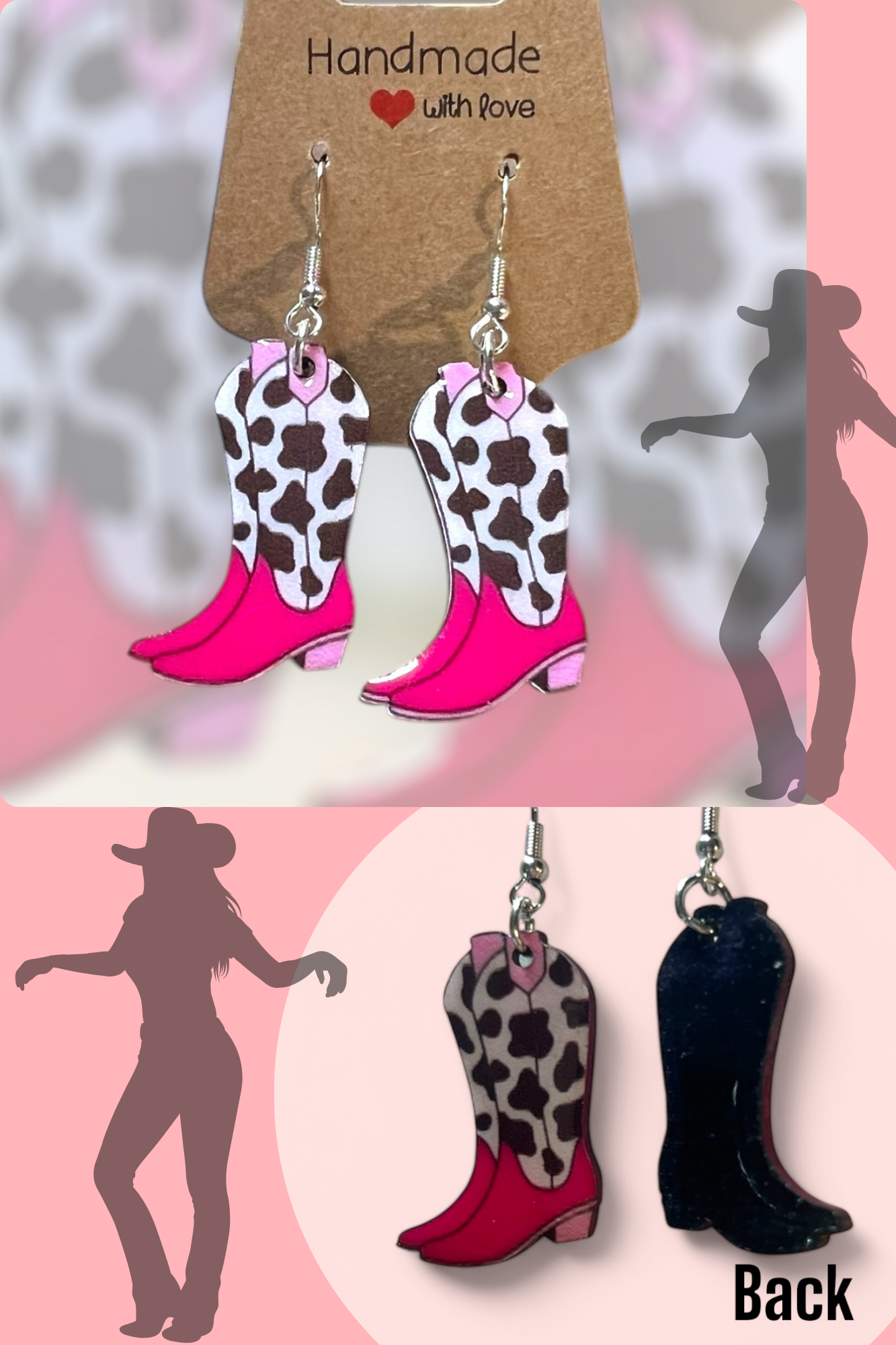 Pink Cowgirl Collection – Handmade Hat & Boot Dangle Earrings