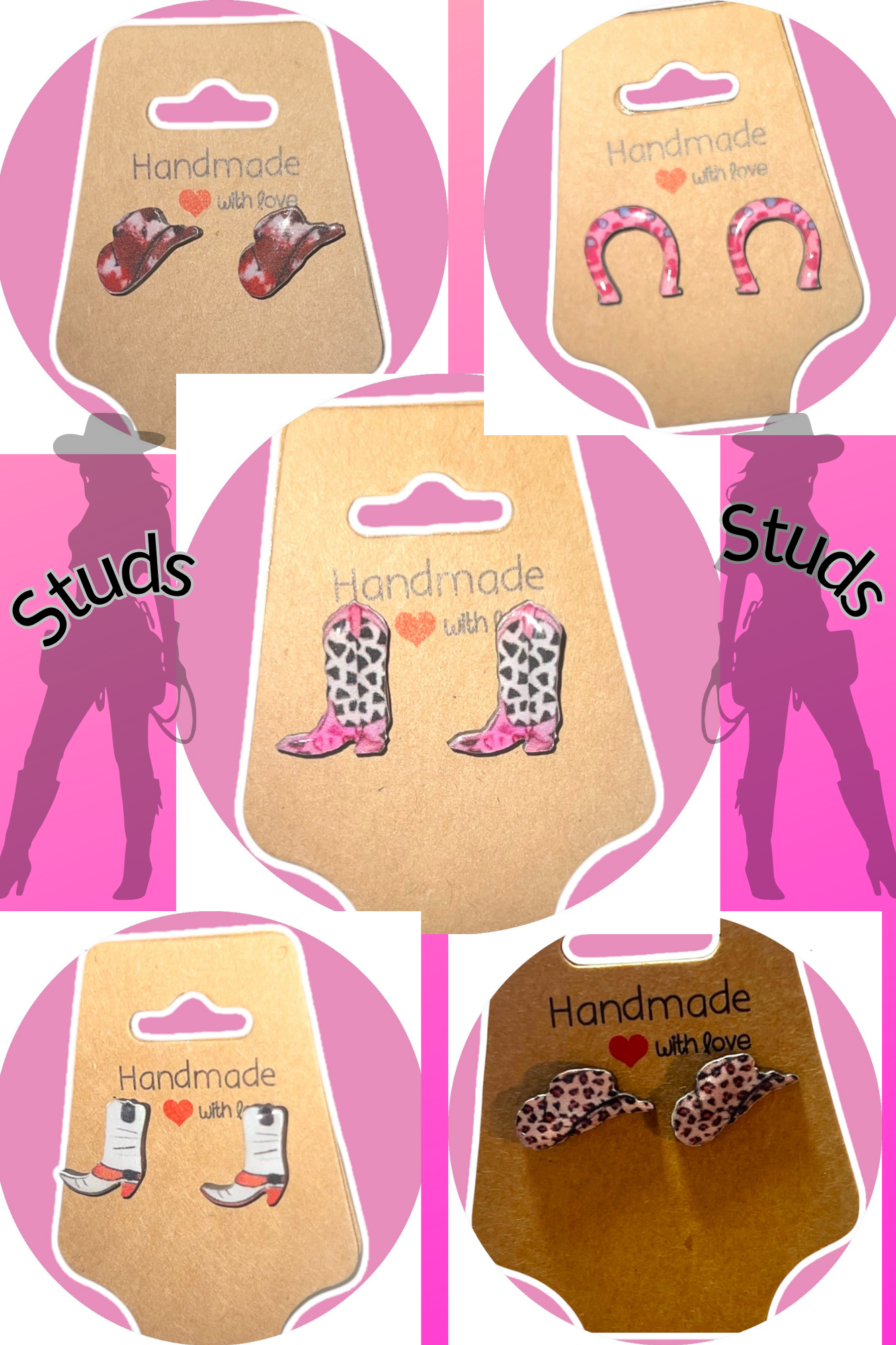 Pink Cowgirl Collection – Handmade Hat & Boot Dangle Earrings