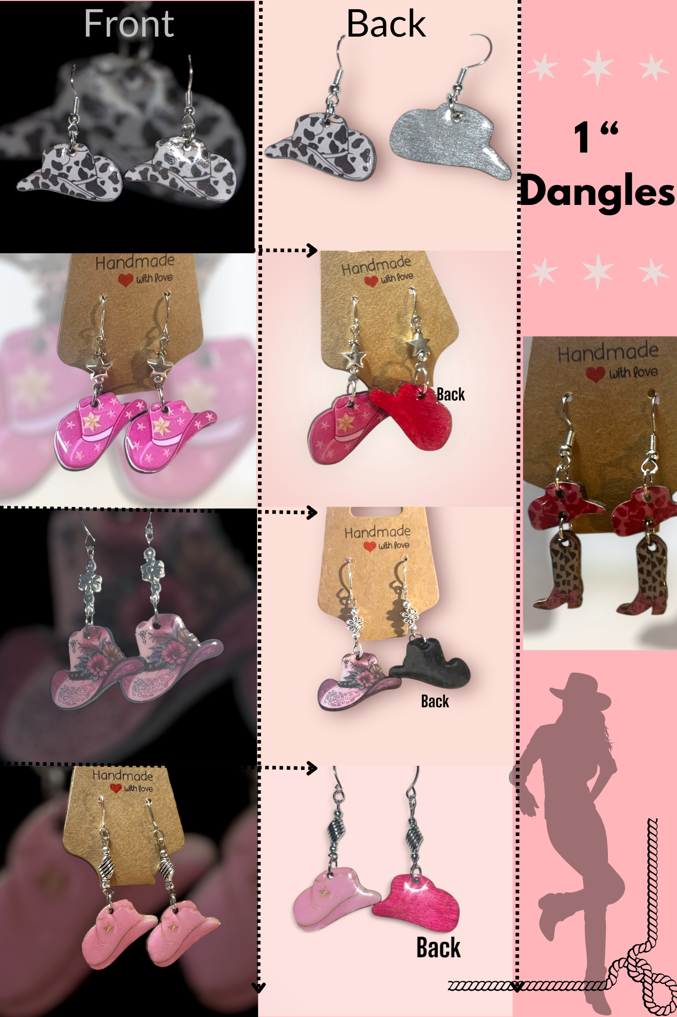 Pink Cowgirl Collection – Handmade Hat & Boot Dangle Earrings