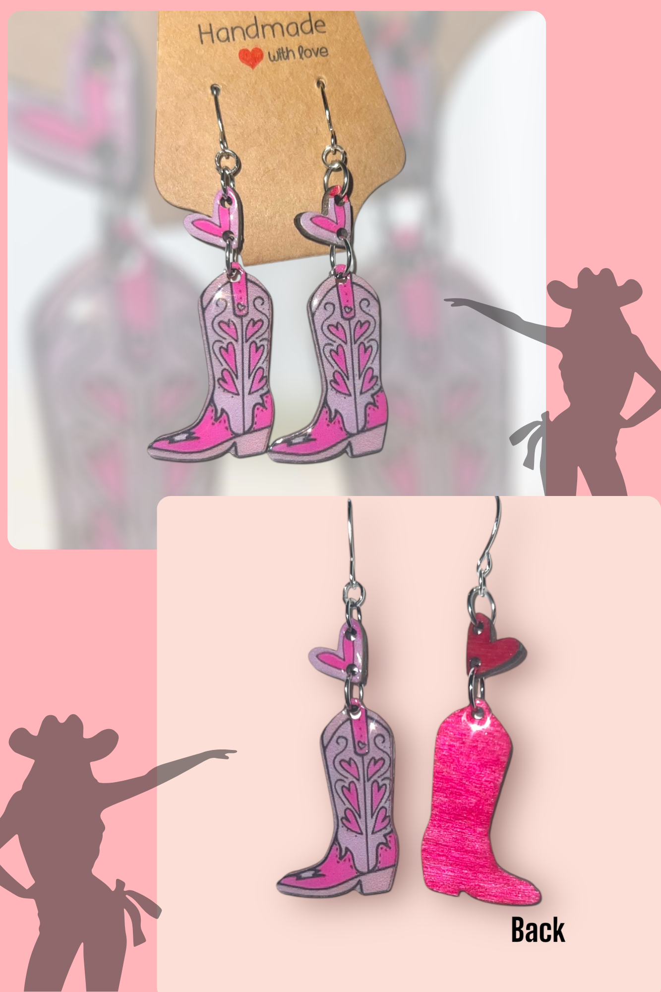 Pink Cowgirl Collection – Handmade Hat & Boot Dangle Earrings