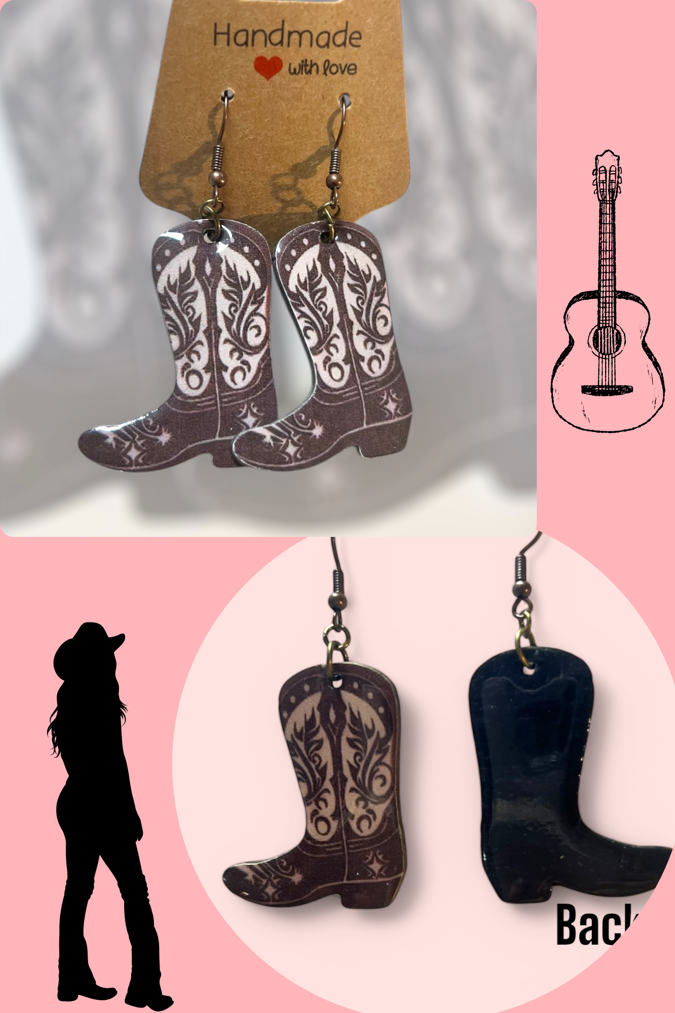 Pink Cowgirl Collection – Handmade Hat & Boot Dangle Earrings