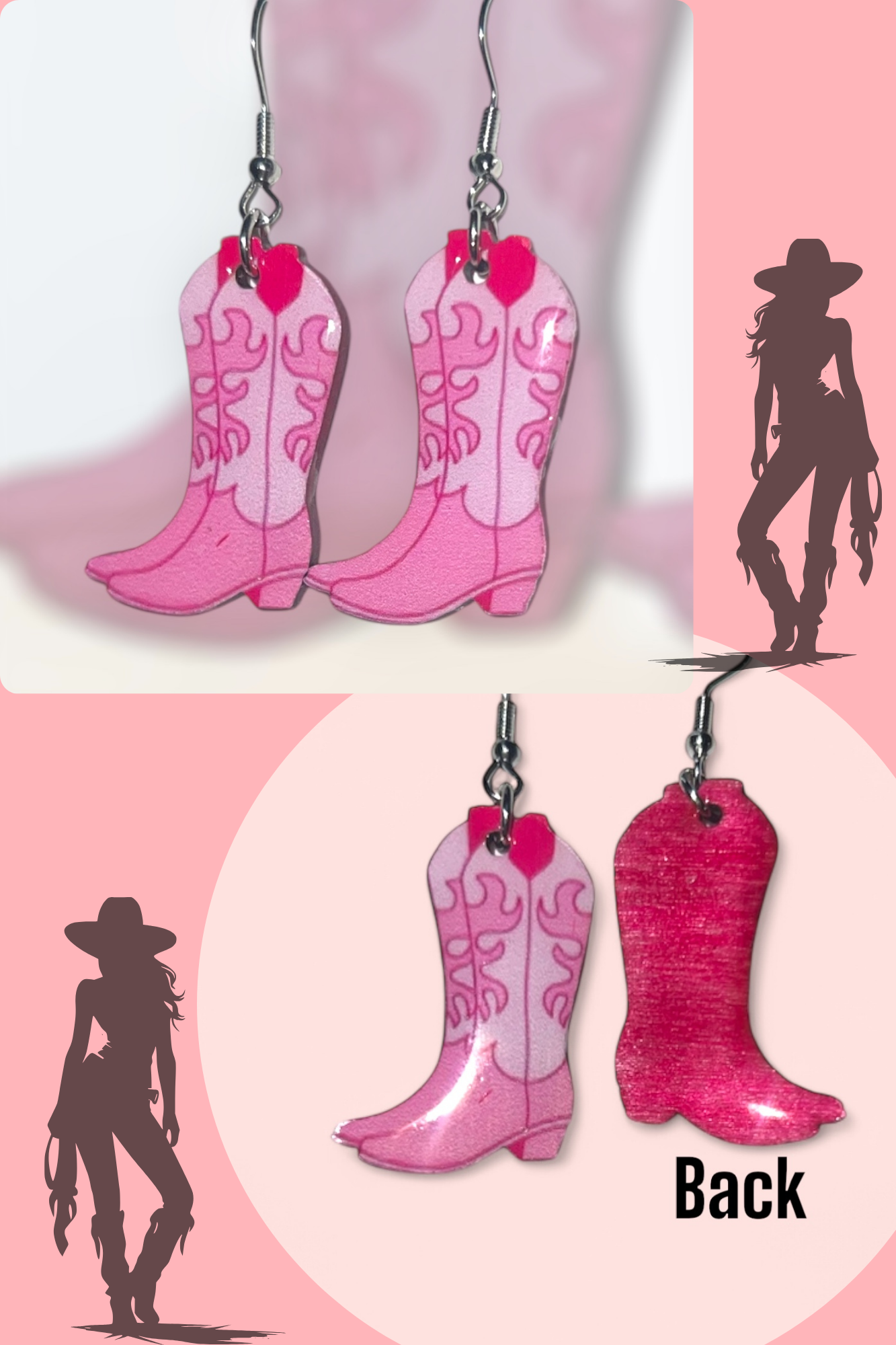 Pink Cowgirl Collection – Handmade Hat & Boot Dangle Earrings