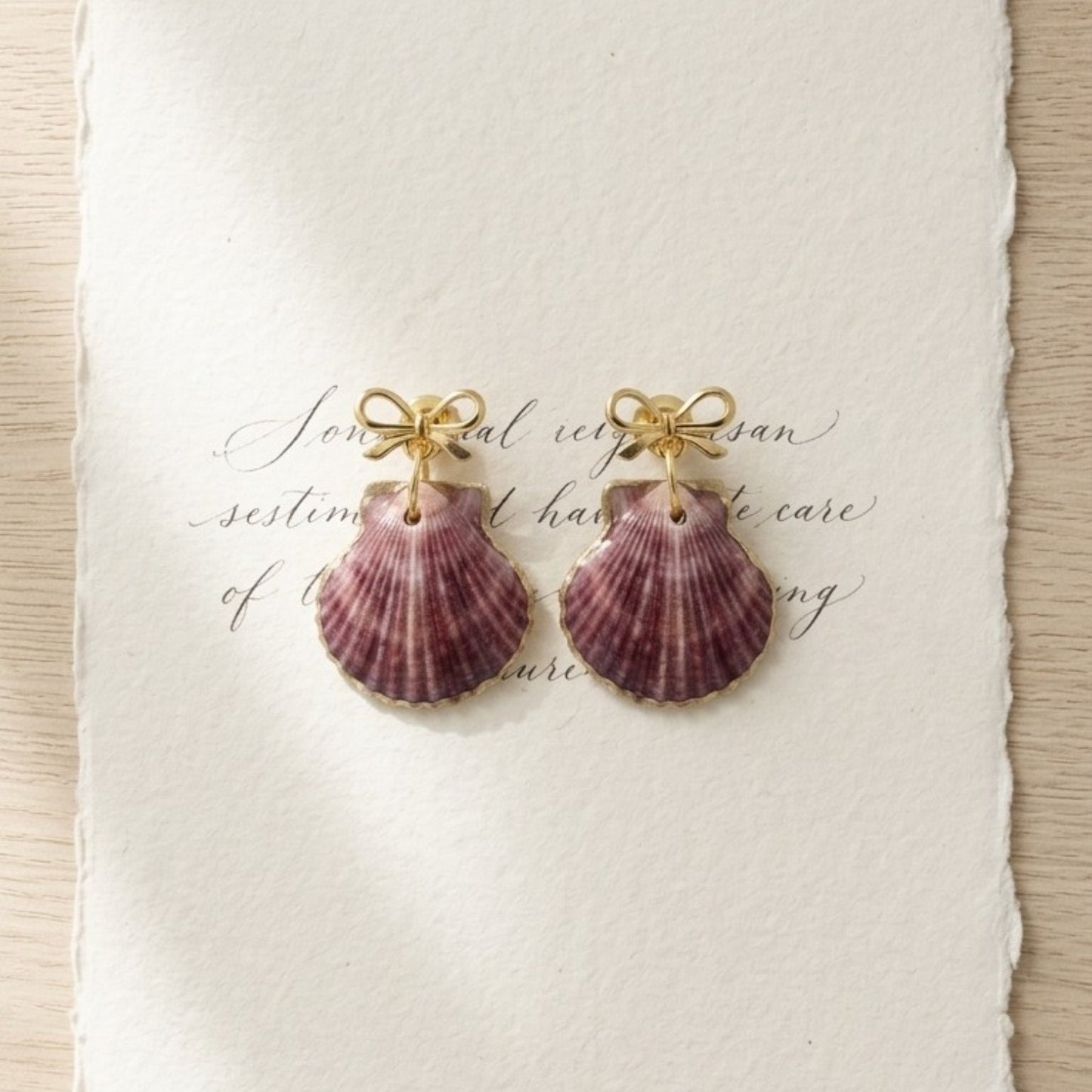 Purple Seashell Bow Earrings