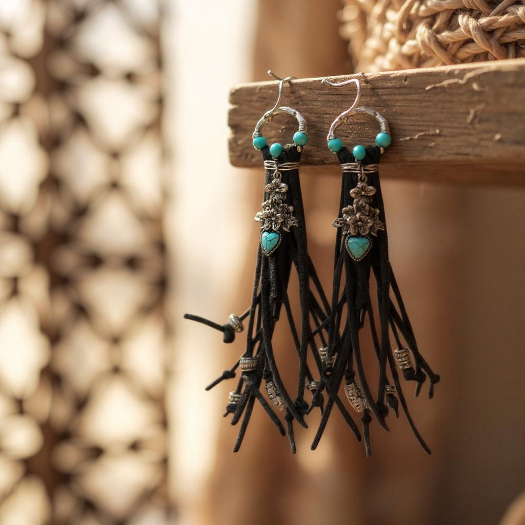 π΅ Wild Desert Fringe Earrings β Turquoise Heart Edition