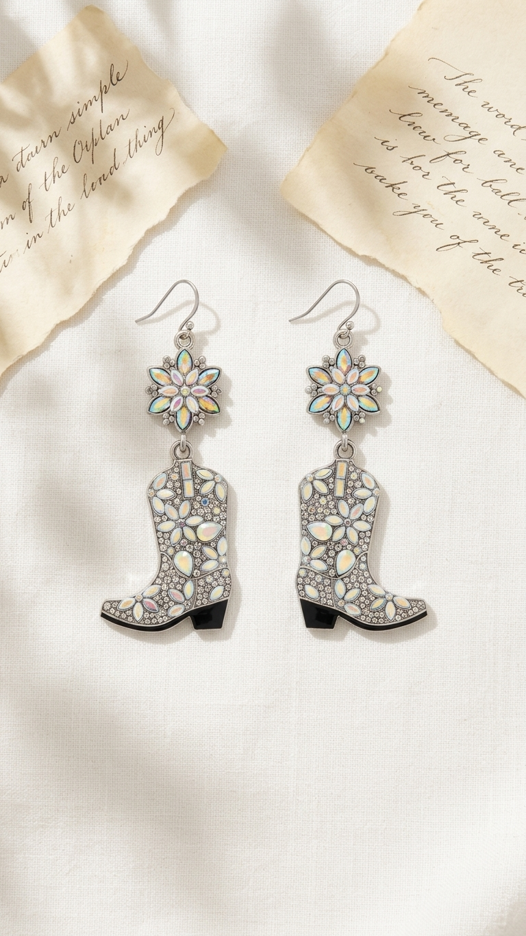 Opal Blossom Cowgirl Boot Earring