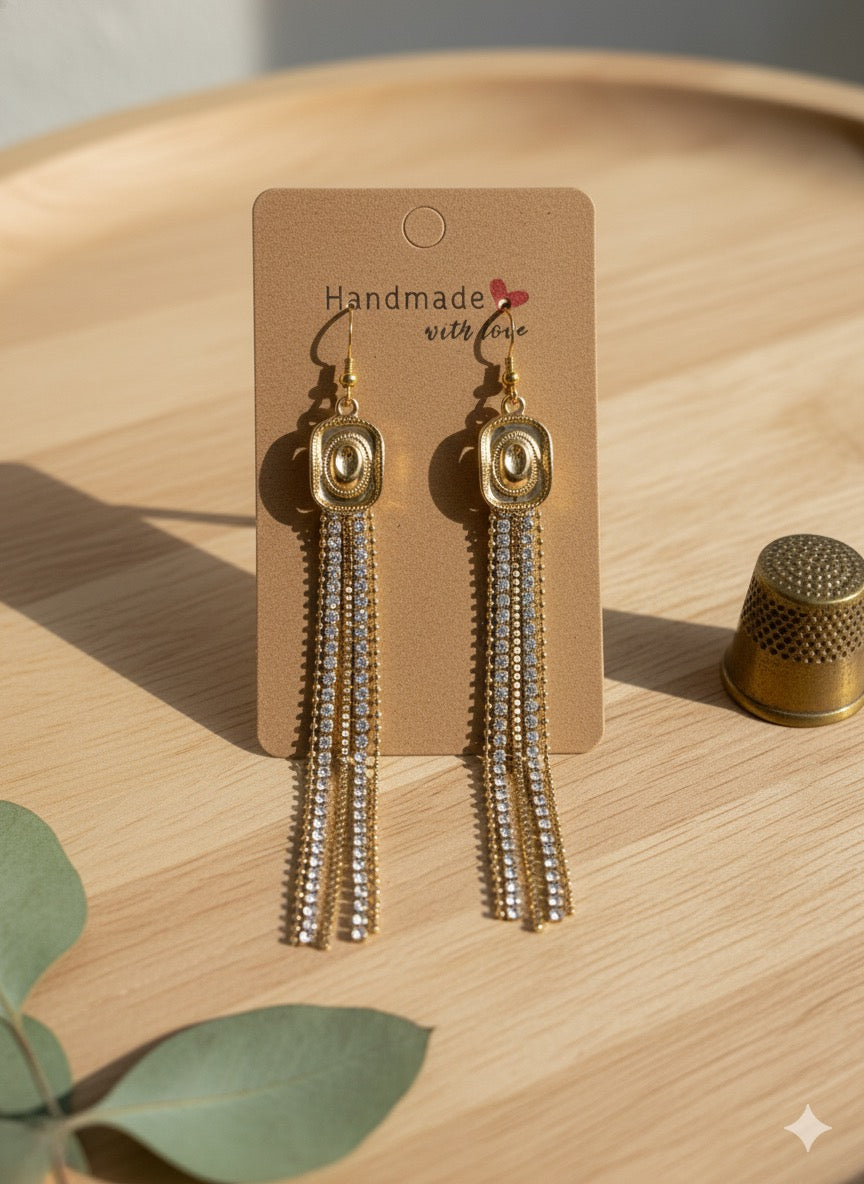 Golden Hour Rhinestone Tassel Earrings