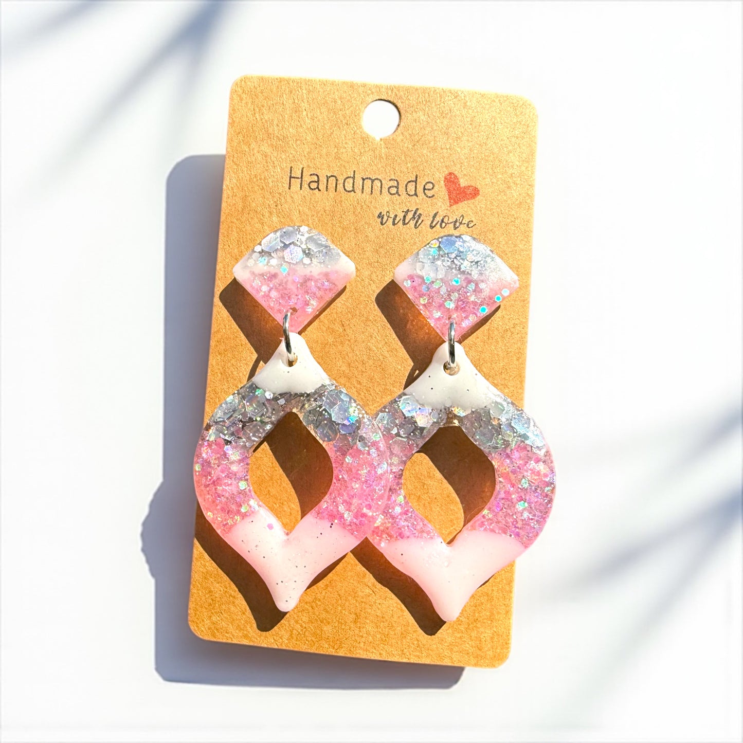 Frosted Kiss ❄💋 | Handmade Resin Earrings | Pink & Silver Glitter Flame Teardrops