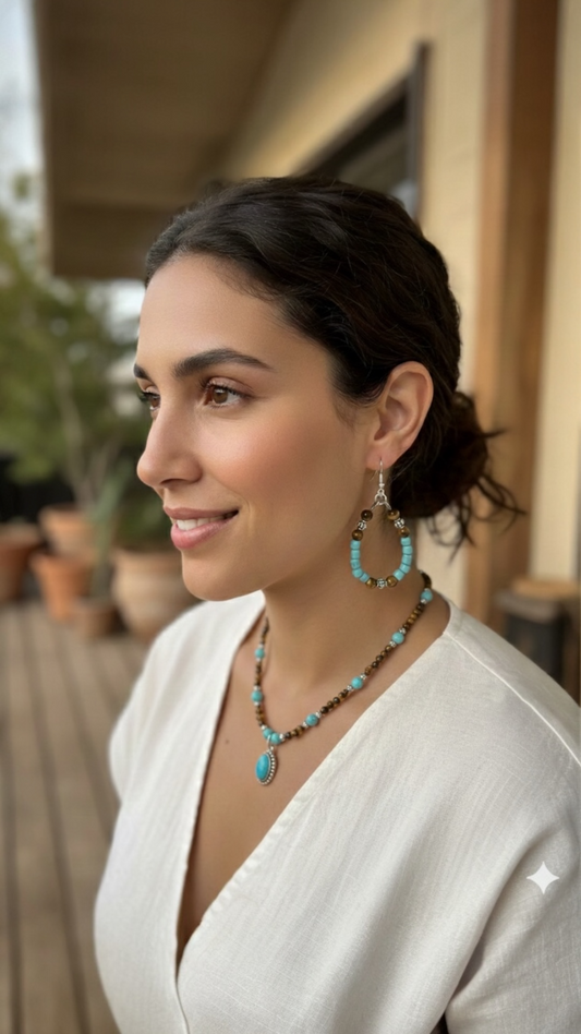 Turquoise Jewelry Set | Handmade Boho Necklace & Earrings