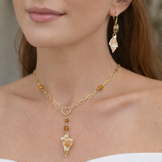 Coastal Conch Necklace, Shell Earrings & Matching Set