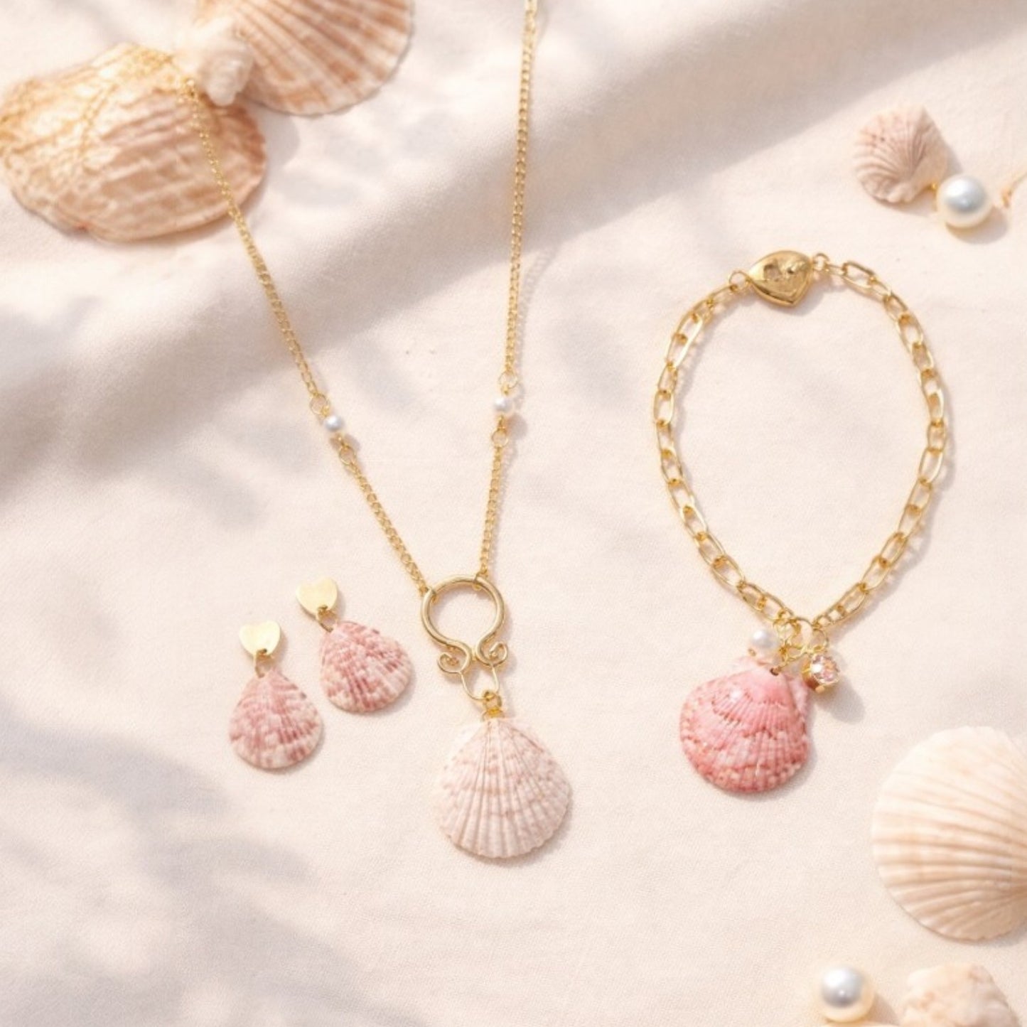 Seashell Necklace, Bracelet, Earrings & Matching Set
