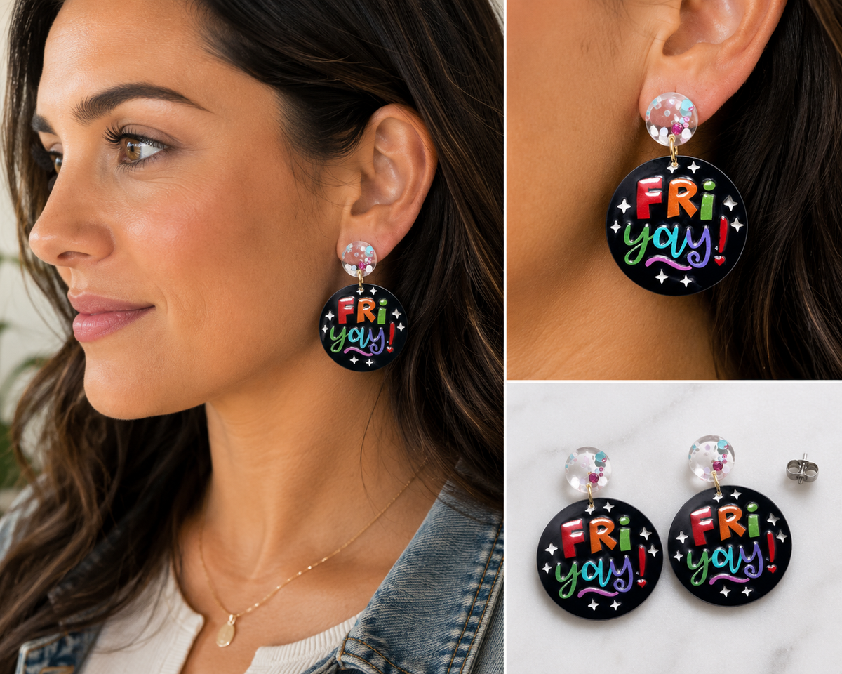 Fri-Yay Sparkle Circle Earrings - Black